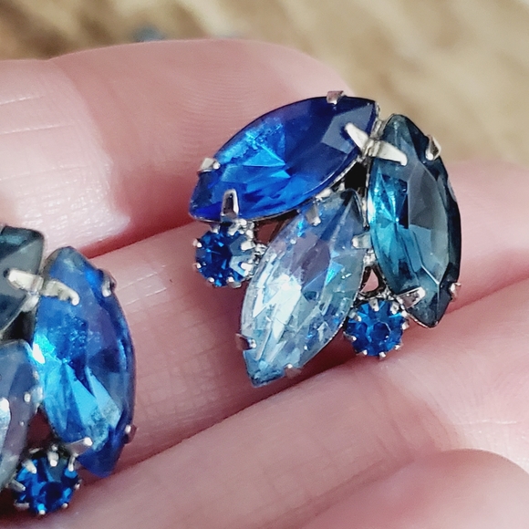 Vtg Juliana blue demi Parure brooch earrings clip on Stunning set ombre 50's 60' - Picture 10 of 16